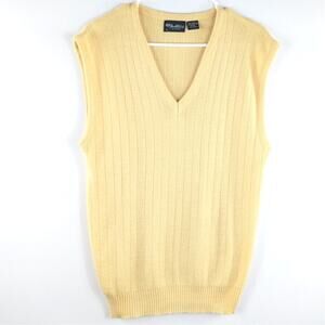 David Robert Collection L Yellow Acrylic Sweater Vest V Neck Knit Vintage
